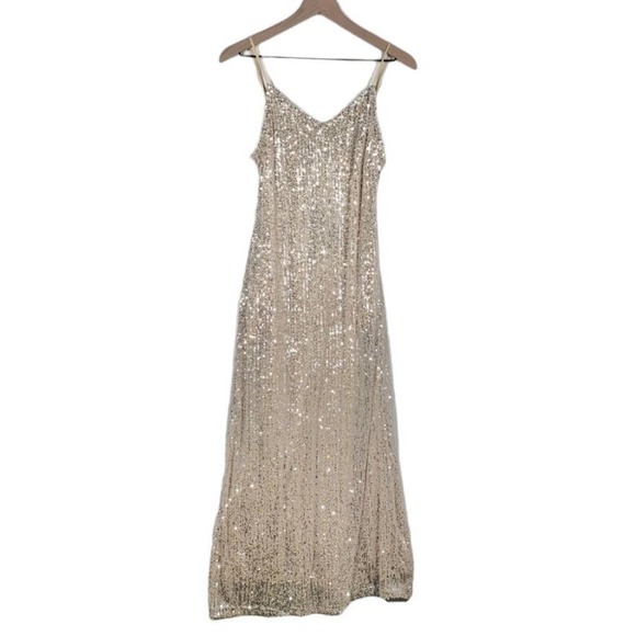 NEW Style Rack Strappy Sequin Dress S Beige Champagne Sparkle Midi Maxi NWT‎ - Picture 1 of 8